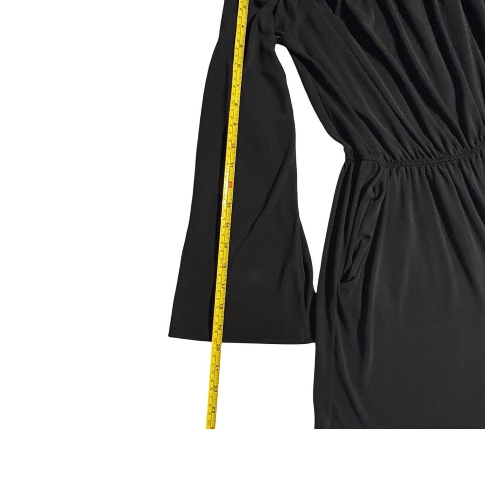 Soft Black Off The Shoulder Bell Sleeve Romper Shorts with Pockets Women S - Picture 4 of 10
